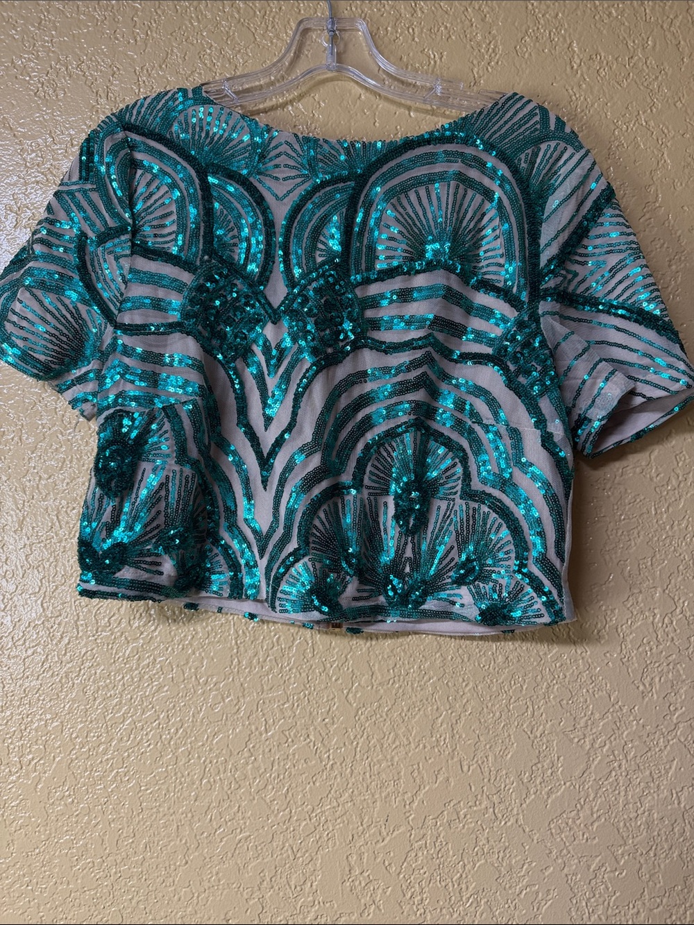 Charlotte Russe Teal Sequin Art Deco Crop Top